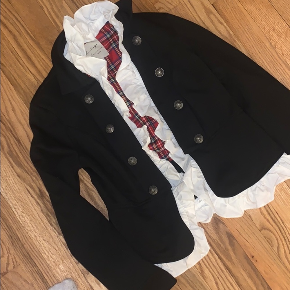 Black blazer with removable white ruffles